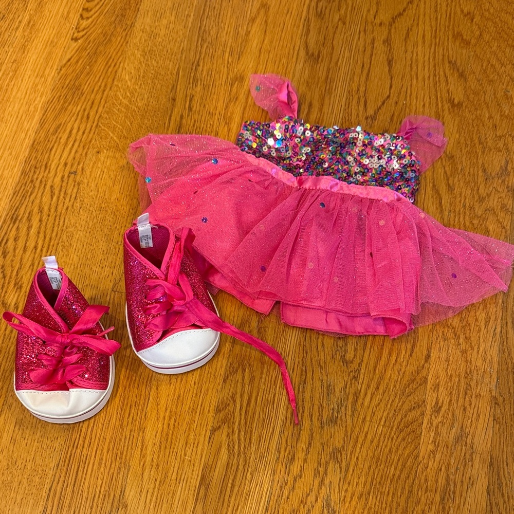 Build-A-Bear Pink Sequin Tutu Dress with Sparkly Pink Sneakers
